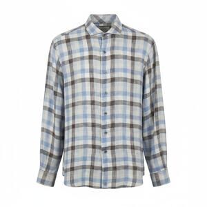 Thaddeus Men's 100% Linen Button Up Shirt Plaid Size Large